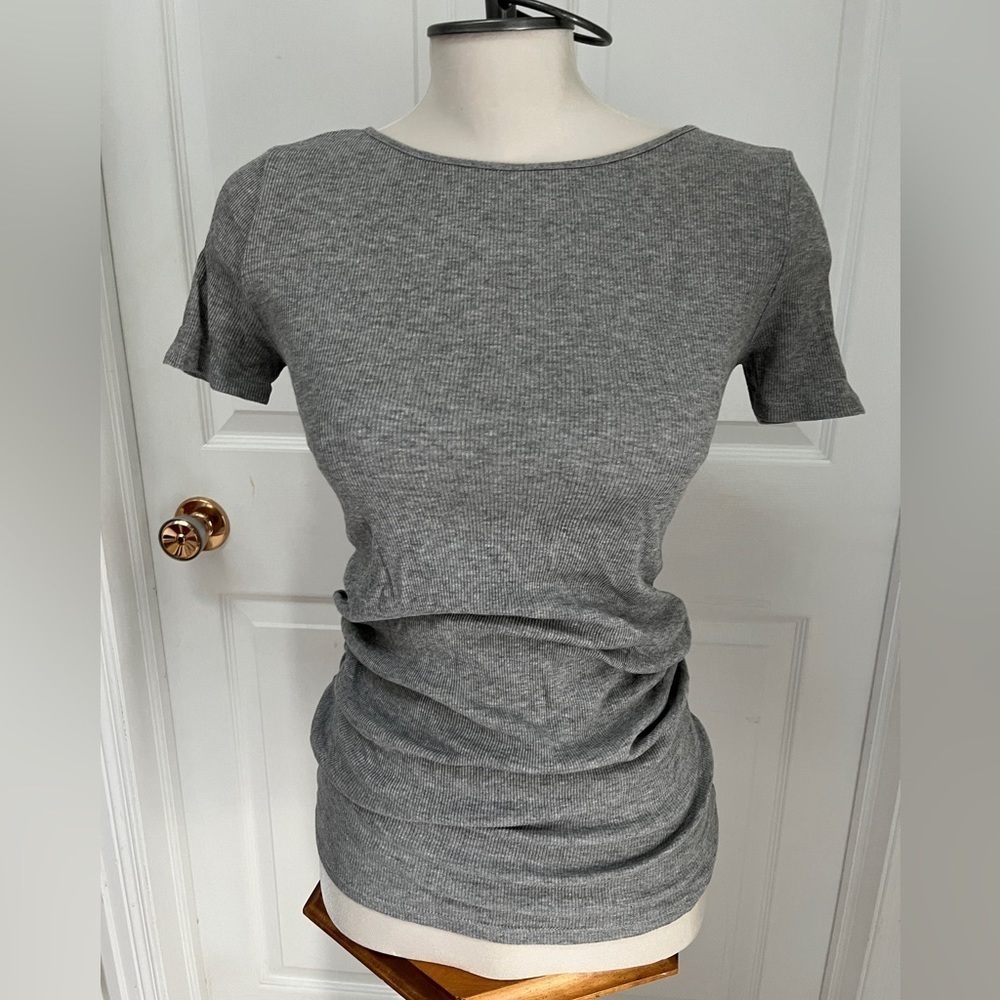 Grey ribbed high neck maternity tee shirt -  size 8